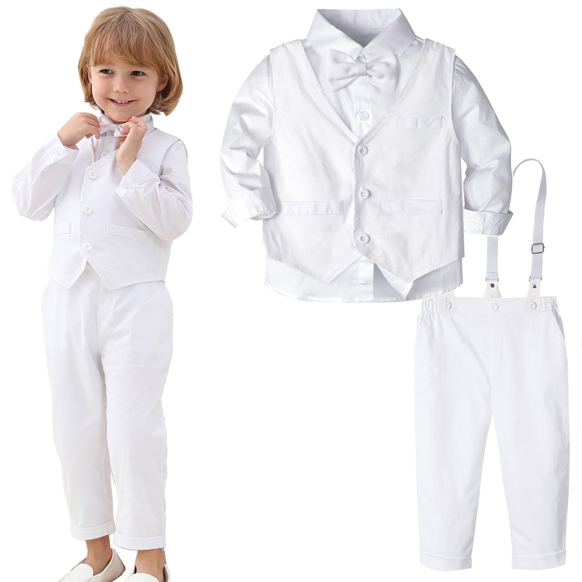Baby Boy Suit Set Baptism - Setelan Suspender Formal untuk bayi laki-laki,