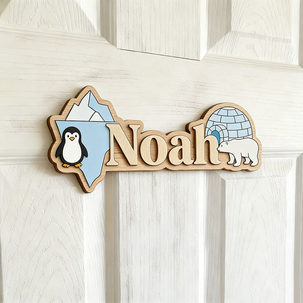 Nursery - Papan Nama Kustom Penguin Arktik &