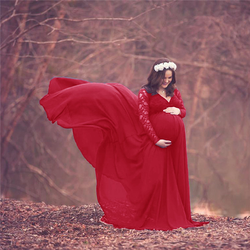 Maternity Wear - Gaun Fotografi Bersalin Sifon Renda Baru