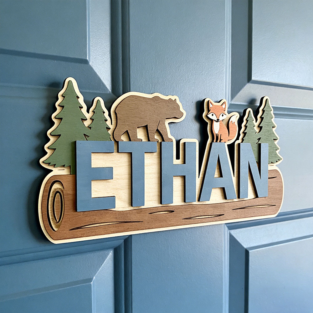 Nursery - Papan Nama Kayu Hewan Hutan Personalisasi