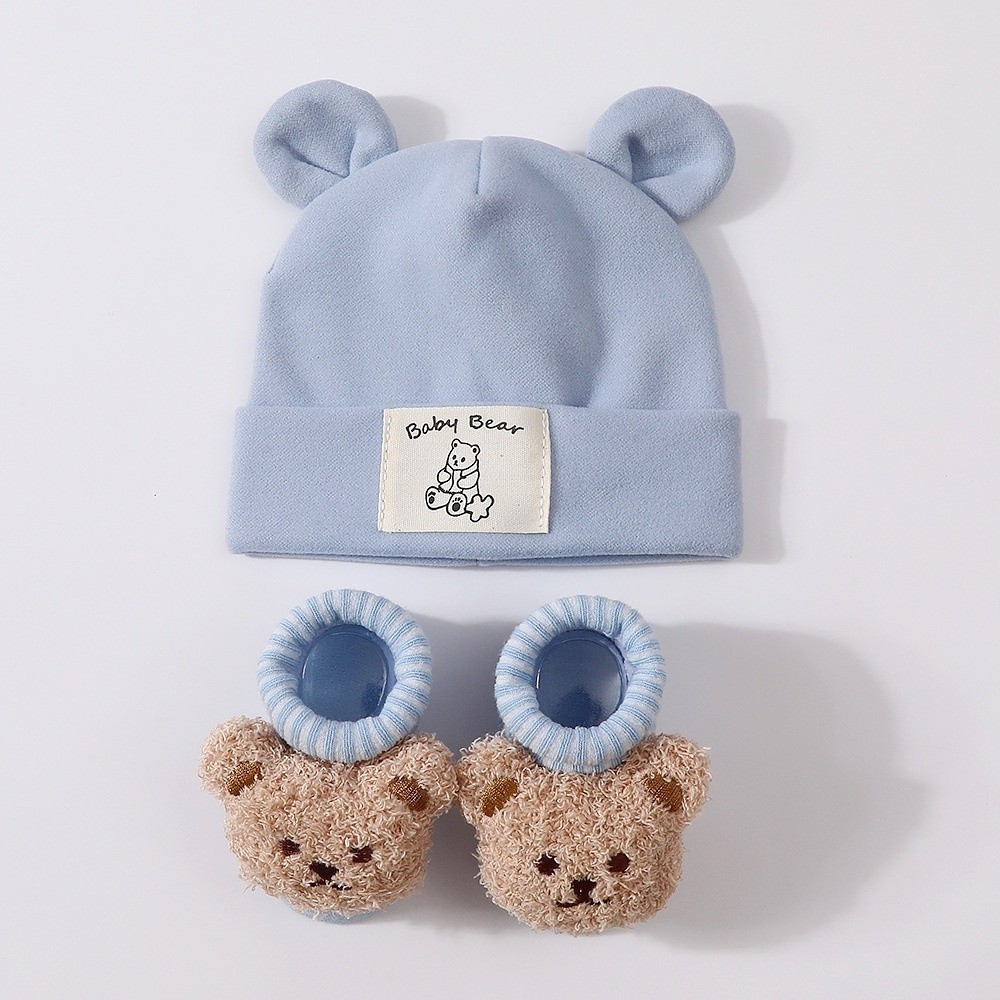 Infant Beanie Hat With Ears - 2Pcs/Set Set Topi dan Kaus Kaki