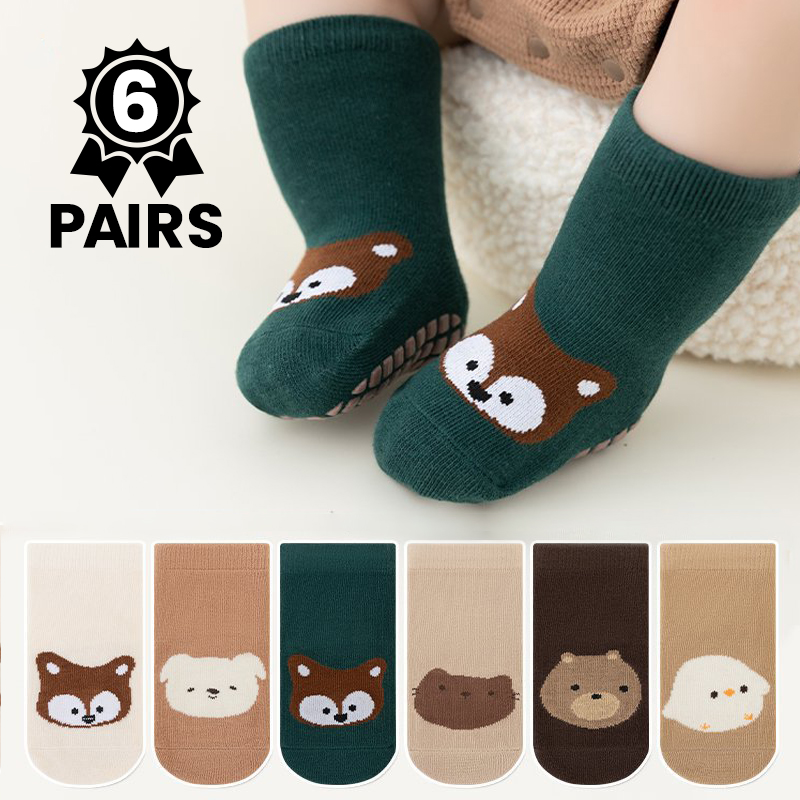 Unisex Baby Socks Non Slip - 6 Pasang Kaus Kaki Bayi Anti-Selip
