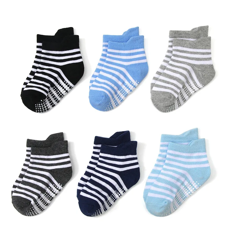 Unisex Baby Socks Non Slip - 6 Pasang Kaos Kaki Bayi Bergaris,
