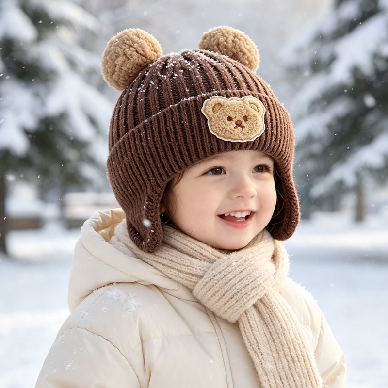 Infant Beanie Hat With Ears - 1-10PCS Topi Beanie Rajut Telinga Beruang