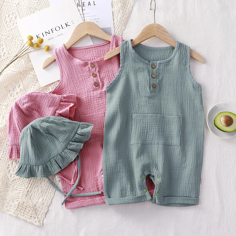 Baby Summer Linen Sleeveless Jumpsuit - Baju monyet bayi baru lahir, Jumpsuit