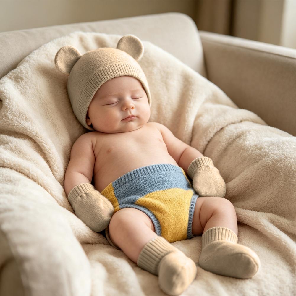 Infant Beanie Hat With Ears - Pelindung Kaki Bayi Baru Lahir, Set
