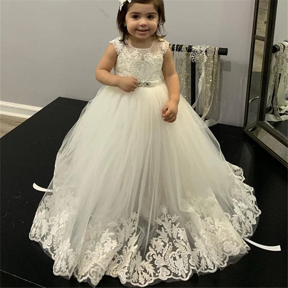 Toddler Girl Tulle Party Dress - Gaun Gadis Bunga Berenda untuk Komuni