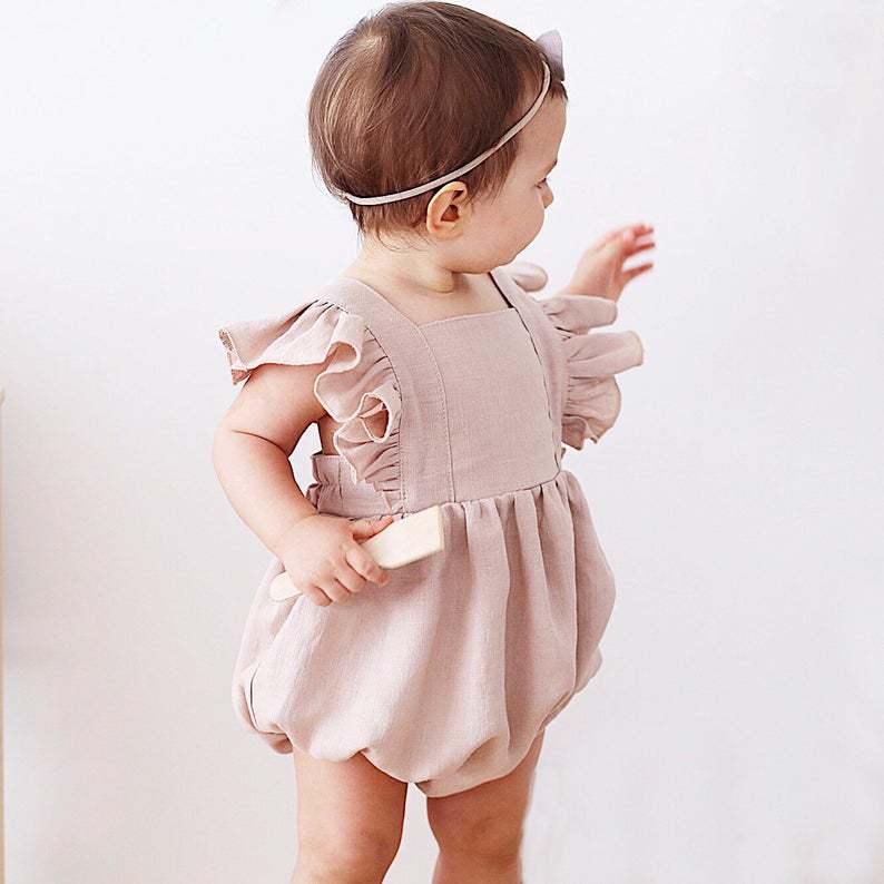 Baby Summer Linen Sleeveless Jumpsuit - Romper Bayi Perempuan Musim Panas Warna
