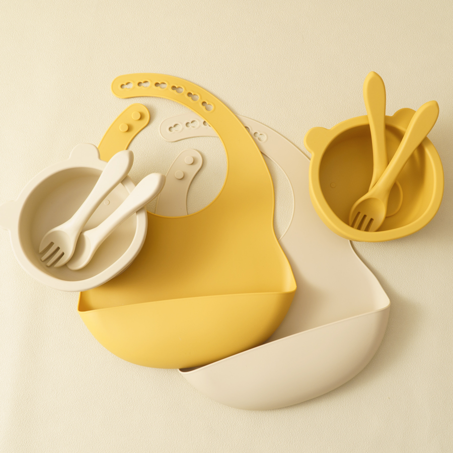 Waterproof Baby Bibs Silicone - Grosir peralatan makan anak-anak silikon Set