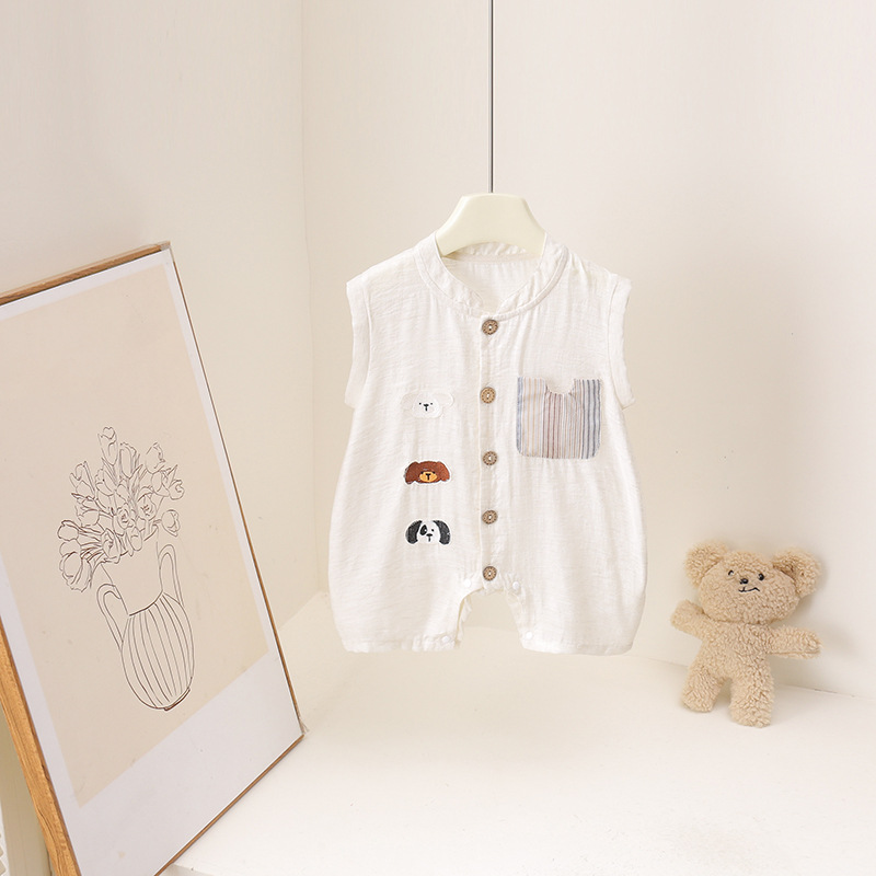 Baby Summer Linen Sleeveless Jumpsuit - Romper Musim Panas Bayi Laki-laki Jumpsuit