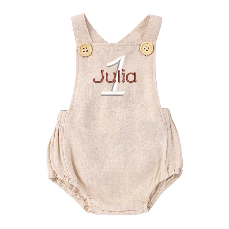 Baby Summer Linen Sleeveless Jumpsuit - Baju monyet ulang tahun pertama bordir