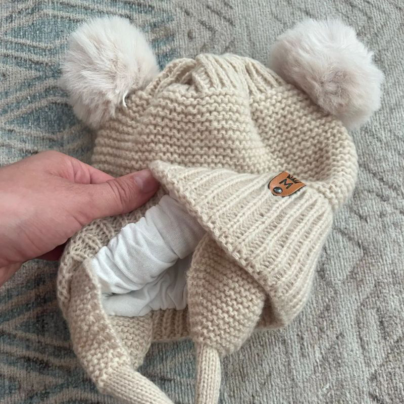 Topi Wol Bayi Topi Pelindung T - Infant Beanie Hat With Ears ulasan dan harga