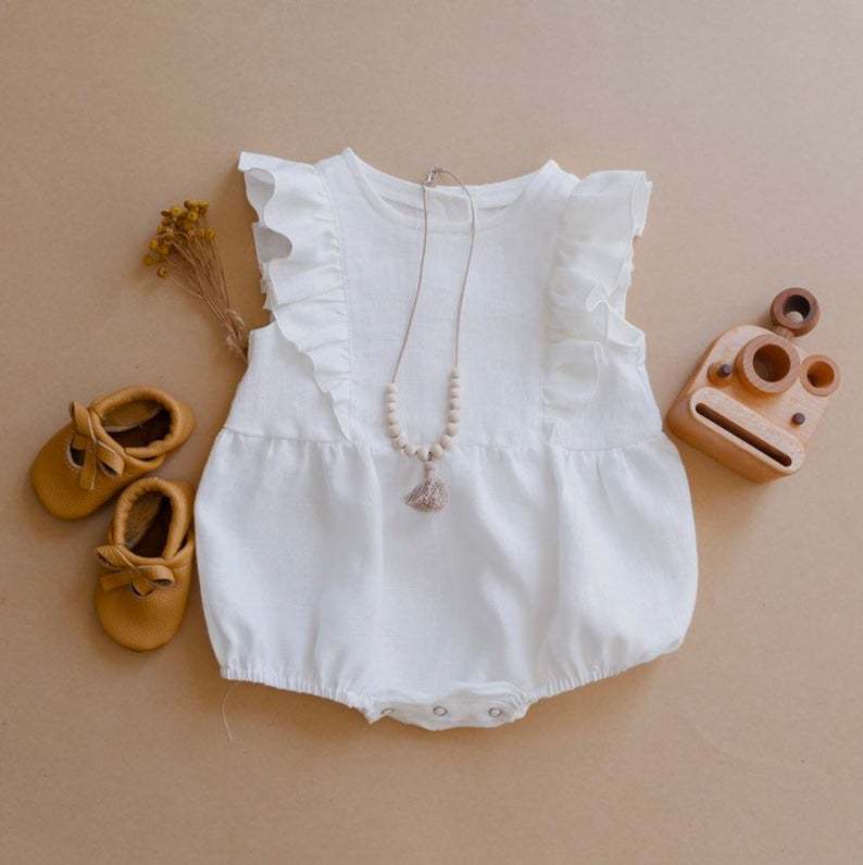Romper Bayi Perempuan Bayi Bar - Baby Summer Linen Sleeveless Jumpsuit ulasan dan harga