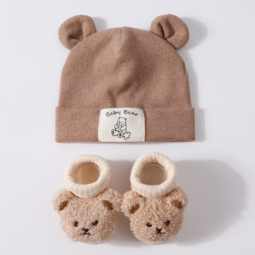2Pcs/Set Set Topi dan Kaus Kak - Infant Beanie Hat With Ears ulasan dan harga