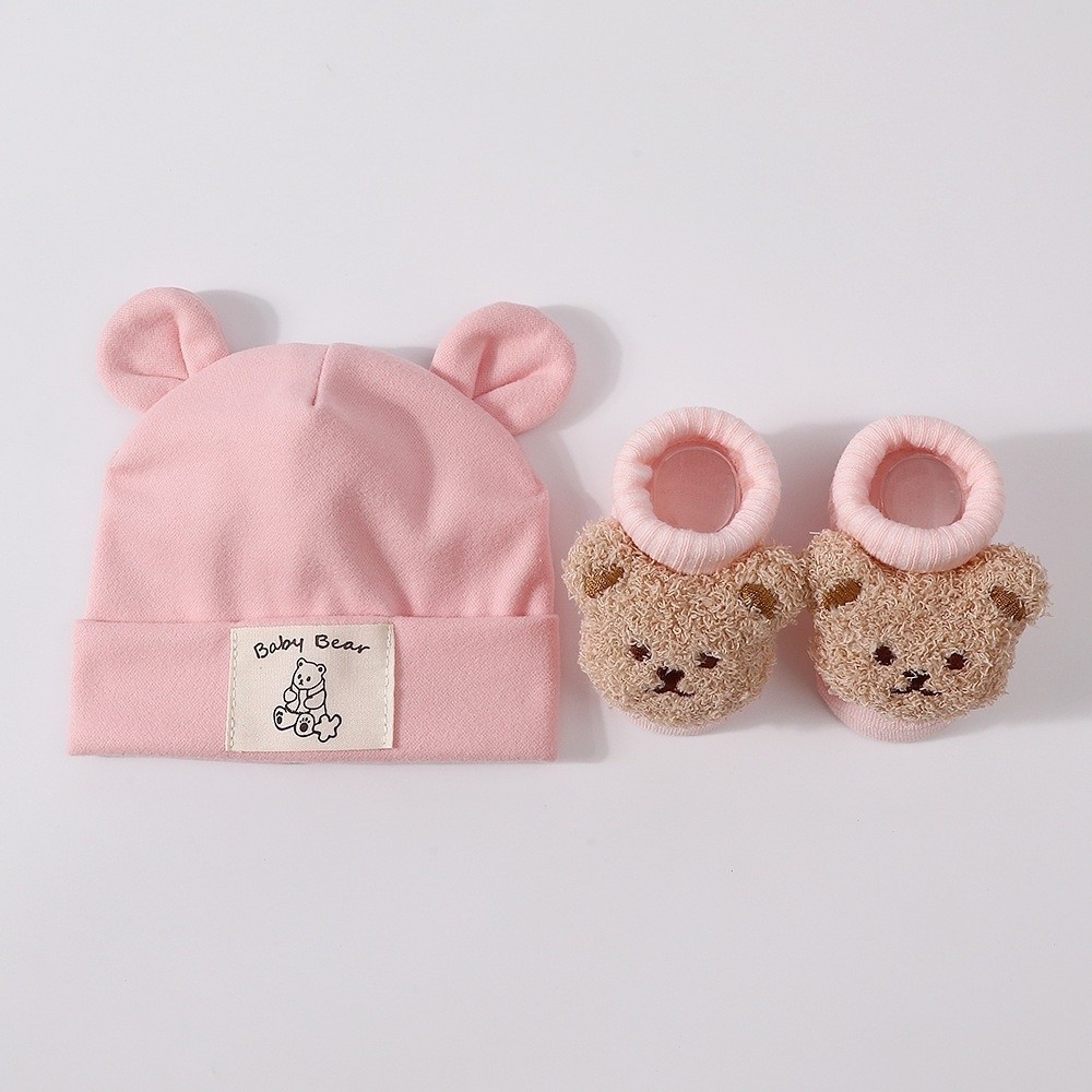 2Pcs/Set Set Topi dan Kaus Kak - Infant Beanie Hat With Ears ulasan dan harga