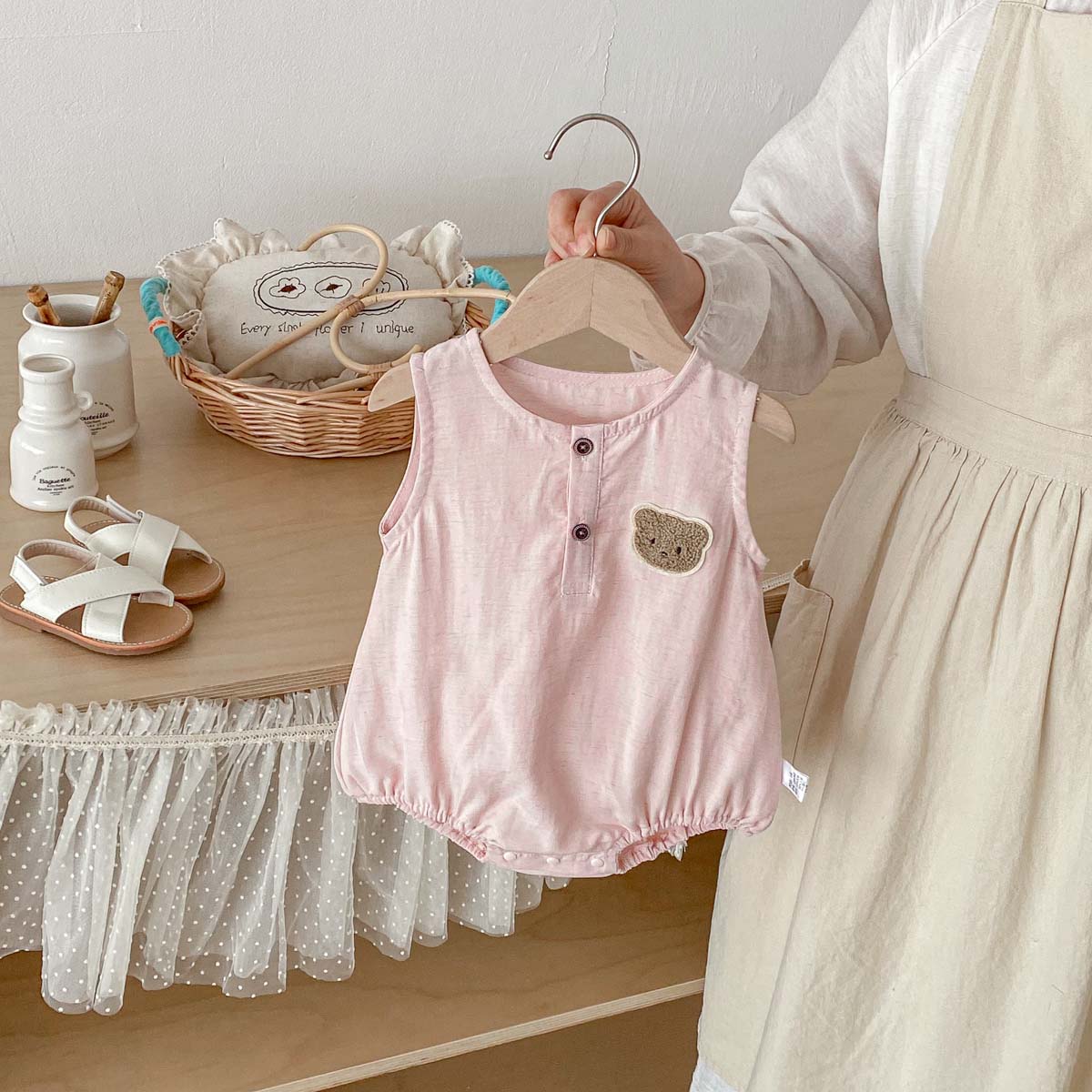 Jumpsuit Tanpa Lengan Tipis Mo - Baby Summer Linen Sleeveless Jumpsuit ulasan dan harga