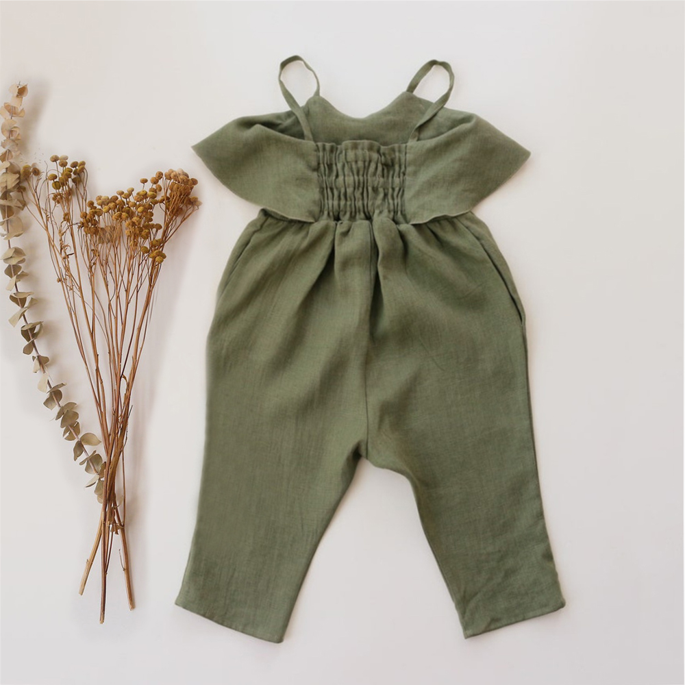 Jumpsuit bayi perempuan, pakai - Baby Summer Linen Sleeveless Jumpsuit ulasan dan harga