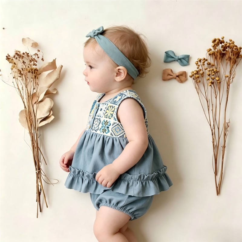 Set Romper Linen Katun Bayi Pe - Baby Summer Linen Sleeveless Jumpsuit ulasan dan harga