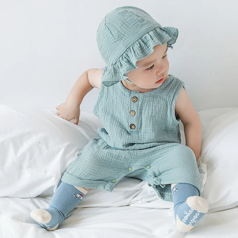 Baju monyet bayi baru lahir, J - Baby Summer Linen Sleeveless Jumpsuit ulasan dan harga