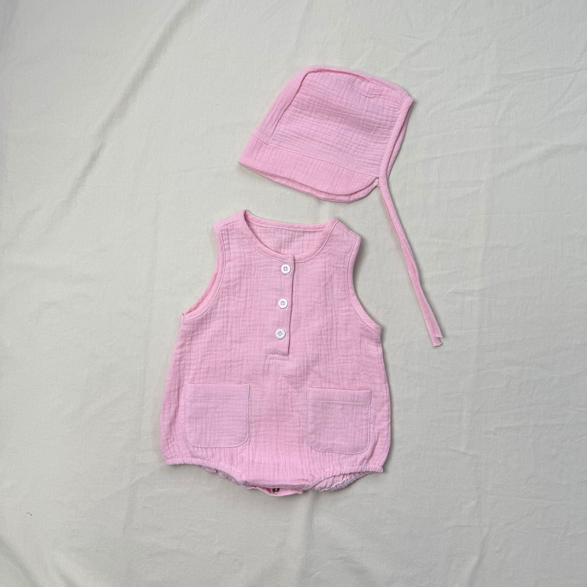 Bodysuit + Topi Bayi Baru Musi - Baby Summer Linen Sleeveless Jumpsuit ulasan dan harga