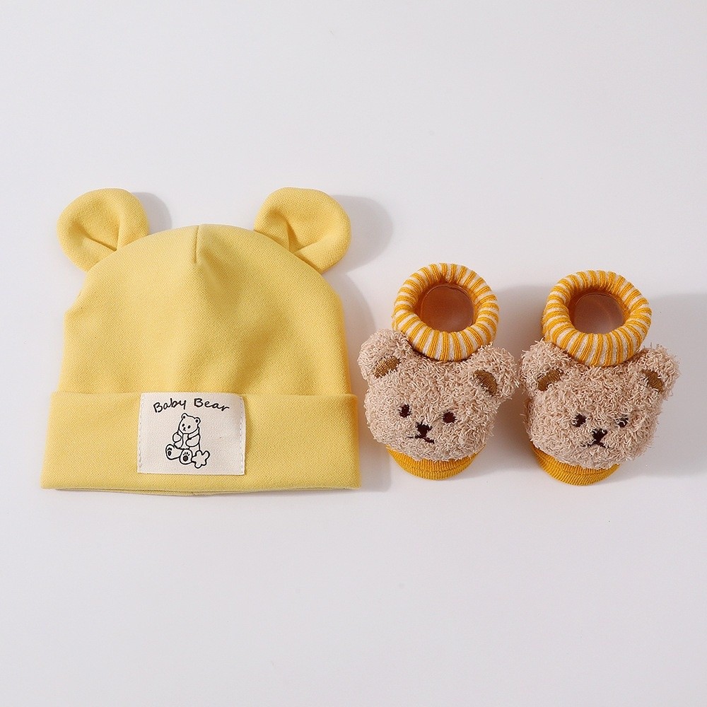 2 Buah/Set Set Kaus Kaki Topi  - Infant Beanie Hat With Ears ulasan dan harga