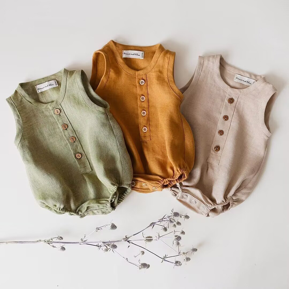 Romper Katun Linen Bayi Laki-l - Baby Summer Linen Sleeveless Jumpsuit ulasan dan harga
