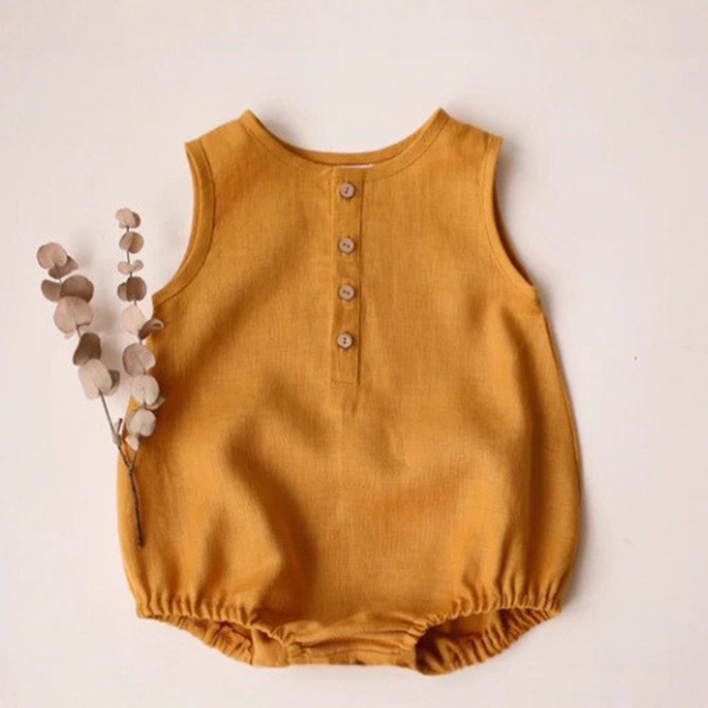 Romper Katun Linen Bayi Laki-l - Baby Summer Linen Sleeveless Jumpsuit ulasan dan harga