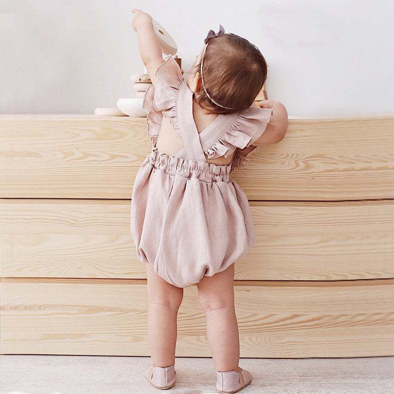 Romper Bayi Perempuan Musim Pa - Baby Summer Linen Sleeveless Jumpsuit ulasan dan harga
